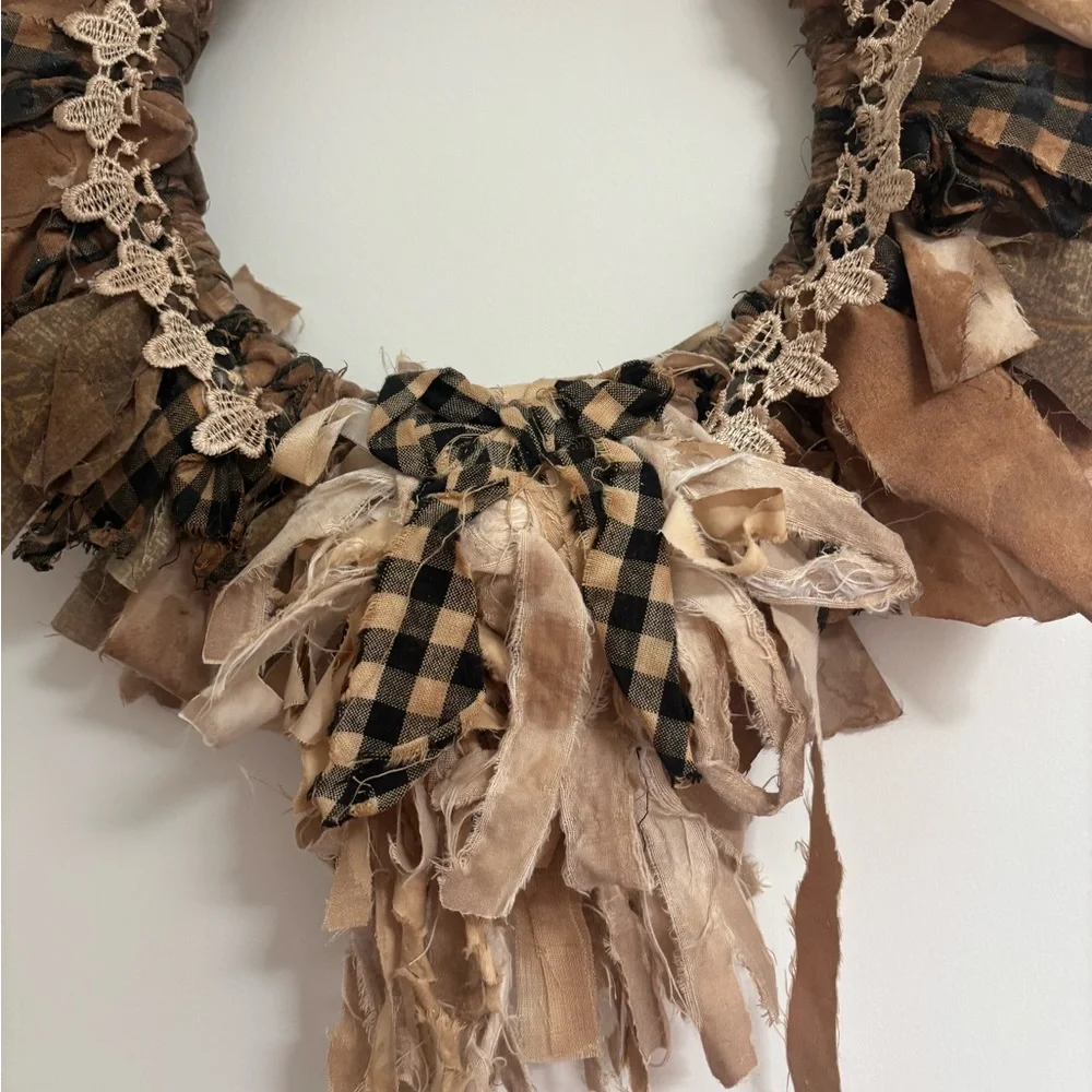 Rustic Farmhouse Plaid Wreath Handmade w Lace  Wreath Charming Final Sale